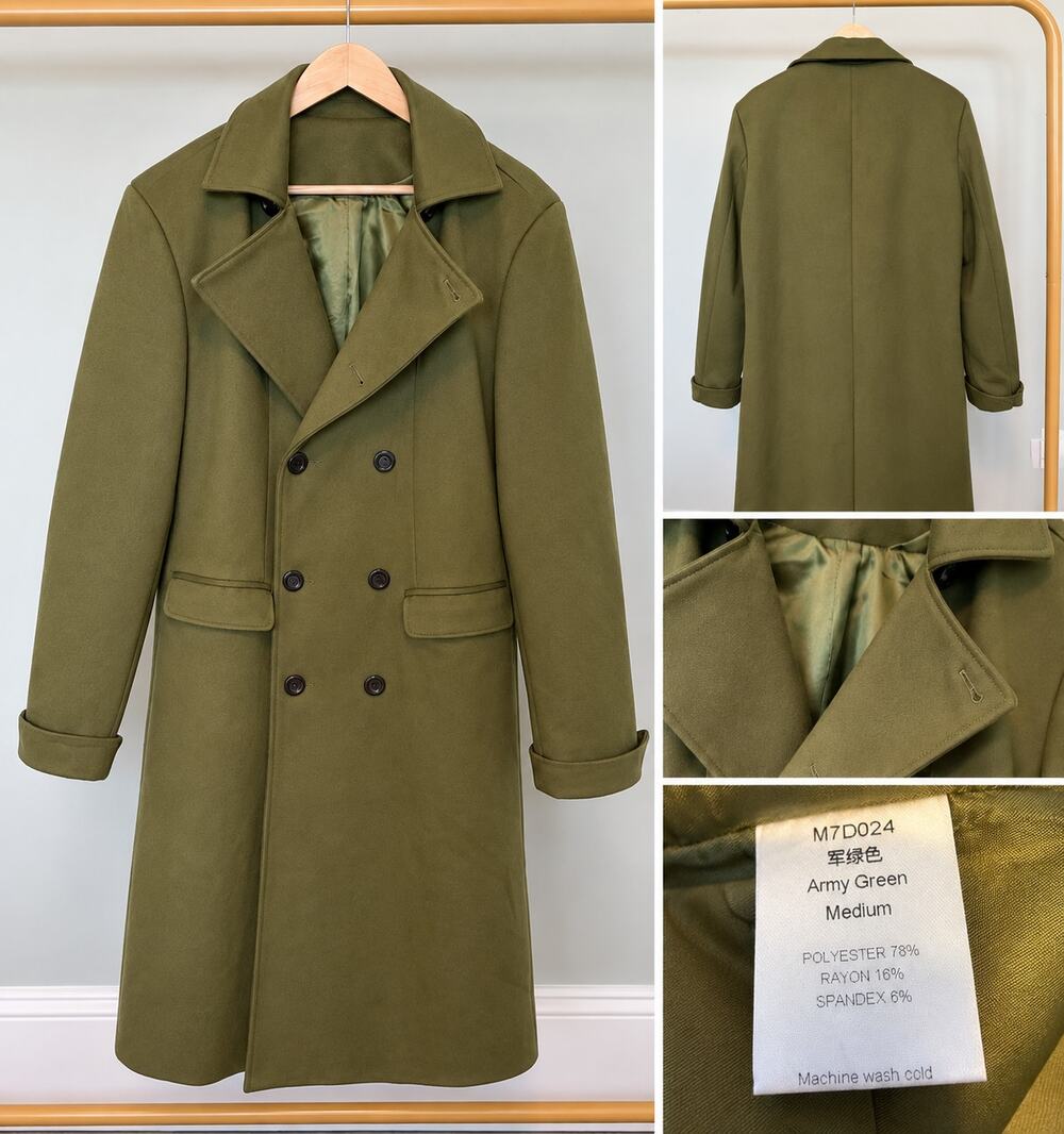 Army Green Double Breasted Longline Coat Trench Style Medium